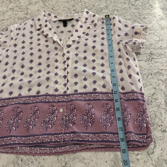 Banana Republic Block Print Button Down Top Size XXSP Petite Cotton Casual - Picture 4 of 11